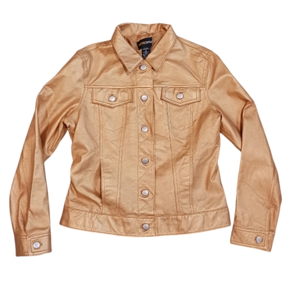 Metrostyle Gold Metallic Leather Jacket - Picture 3 of 13